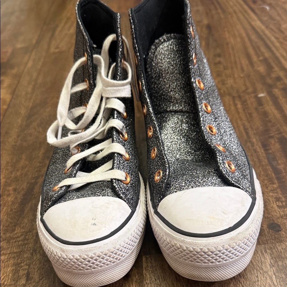 Sparkly Black and White Kids Sneakers